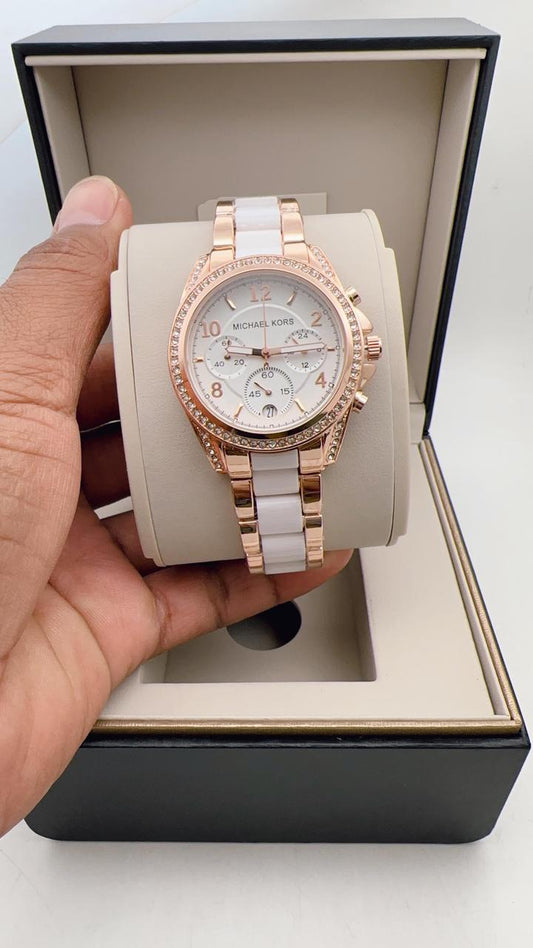 MK GIRLS Two Tone White Combination WOMENS WATCH ( Design 3 )