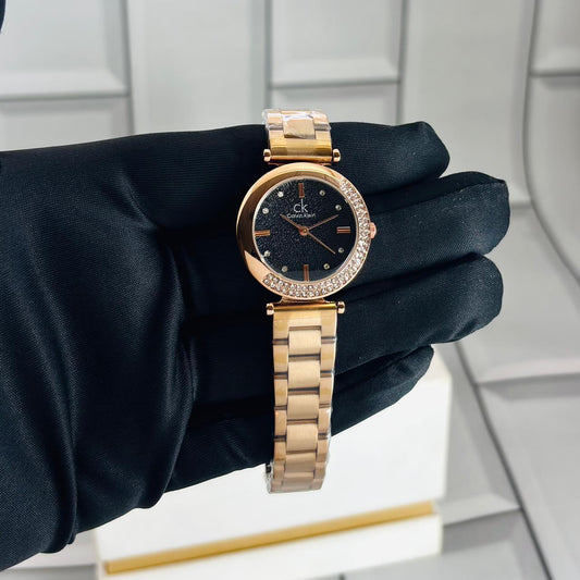 C-K GIRLS WATCH  Rose Gold Black DIAL DIAMOND