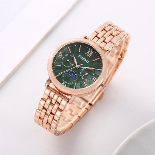 Fos Girls Roman Green dial rose  Gold belt