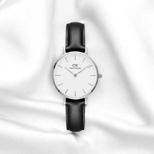 D-W leather white dial black belt womens watch