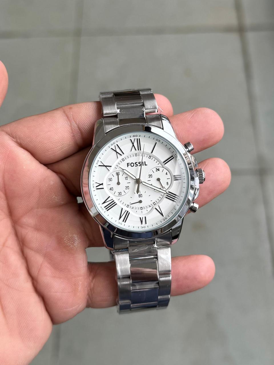 Fos Roman Dial Silver White  Chain  Watch ( Battery Operated )
