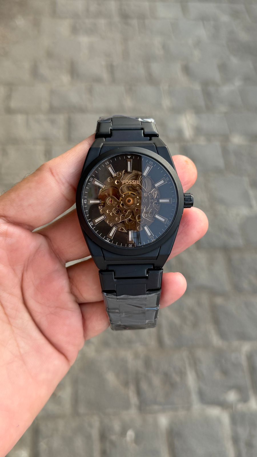Fos automatic oval design Chain Belt Full Black Watch