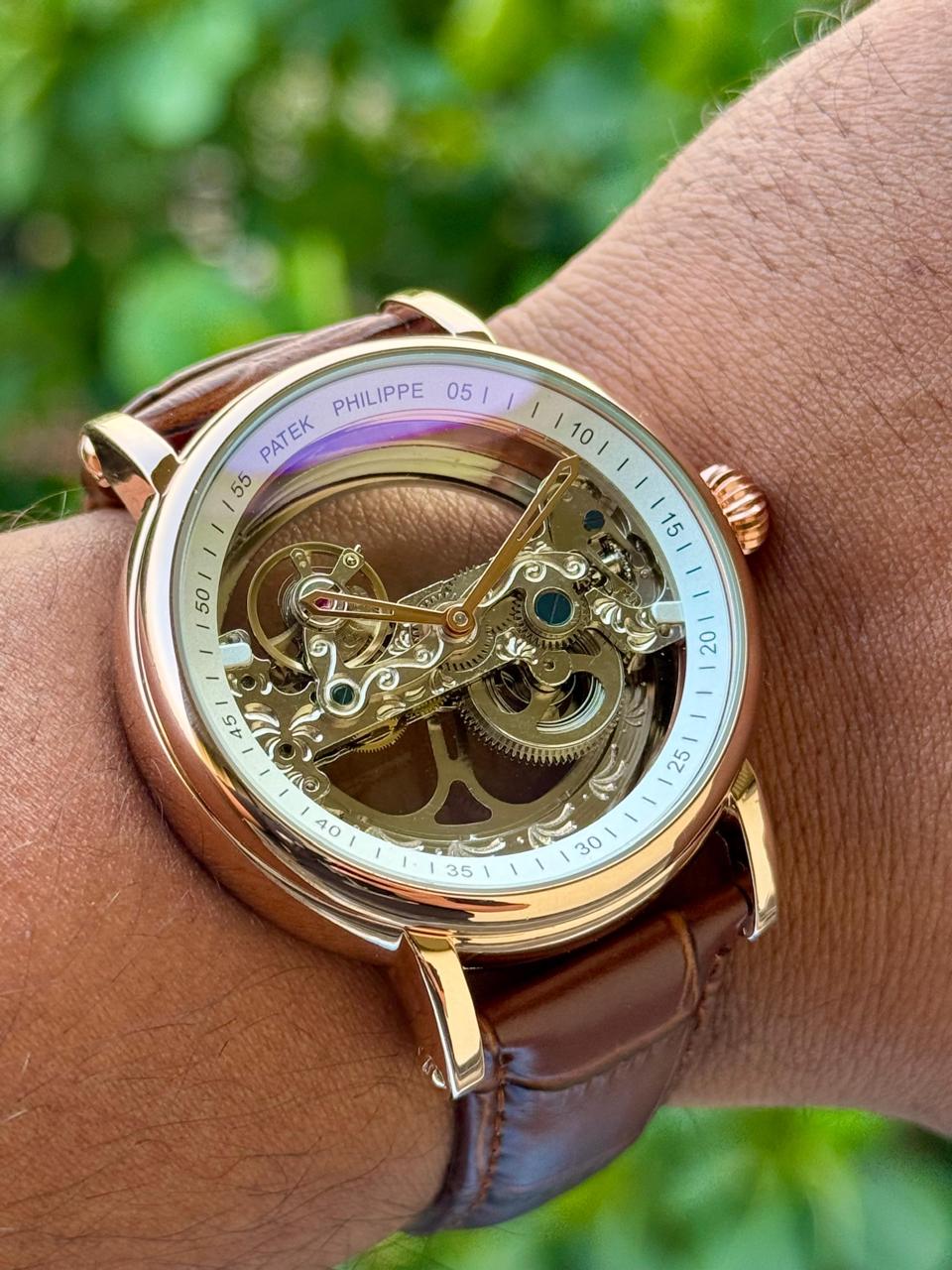 PP AUTOMATIC Open Transparent LEATHER BELT WATCH