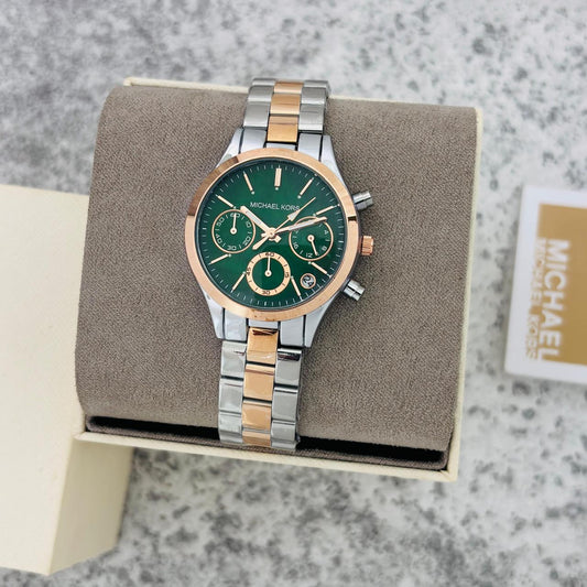MK GIRLS FIRST JAPNESE TWO TONE GREEN DIAL WATCH WOMENS