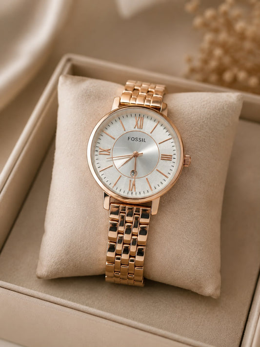 Foss Girls Roman Date Model Rose White Dial Womens Watch