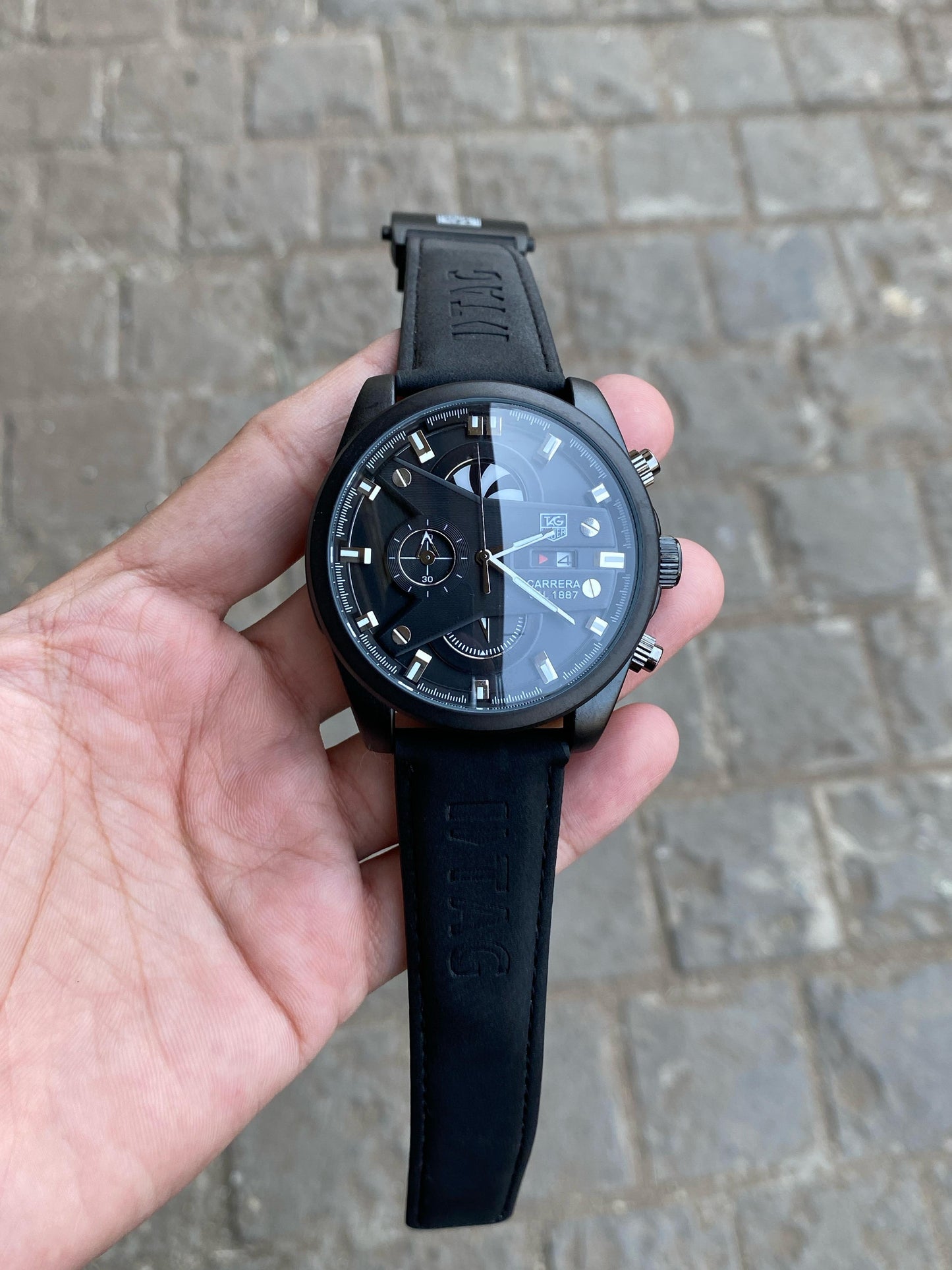 CR7 Leather Belt ( CHAKRI ) FULL BLACK Chronographic Watch