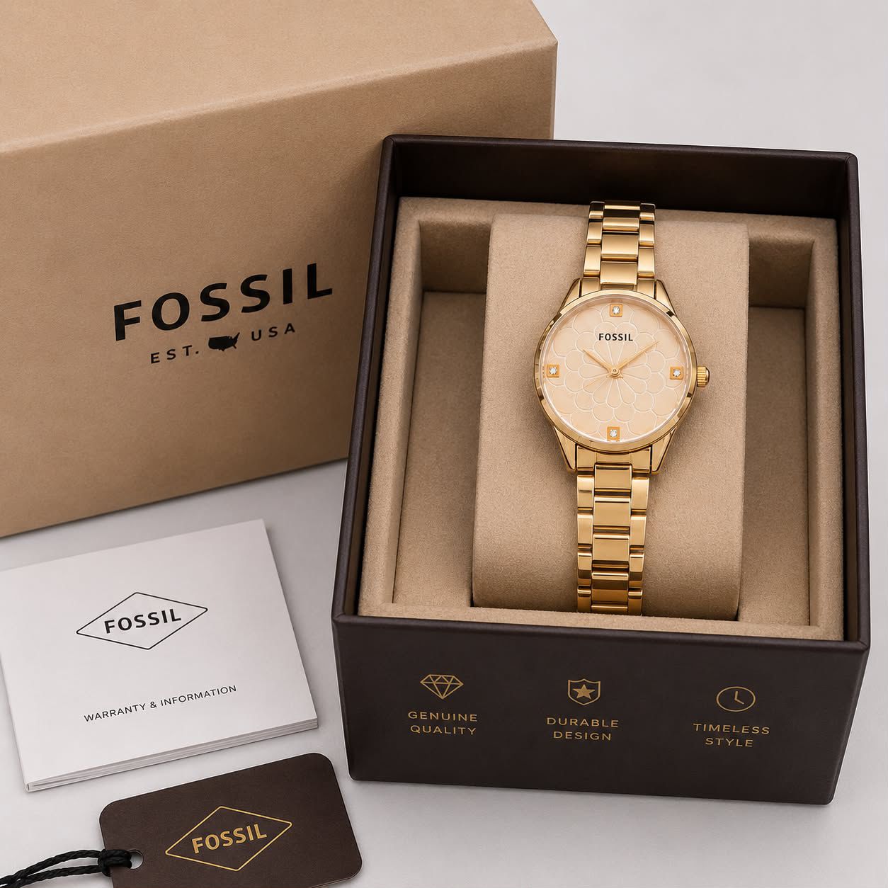 Fos Girls New Model  full rose gold belt pink  dial watch