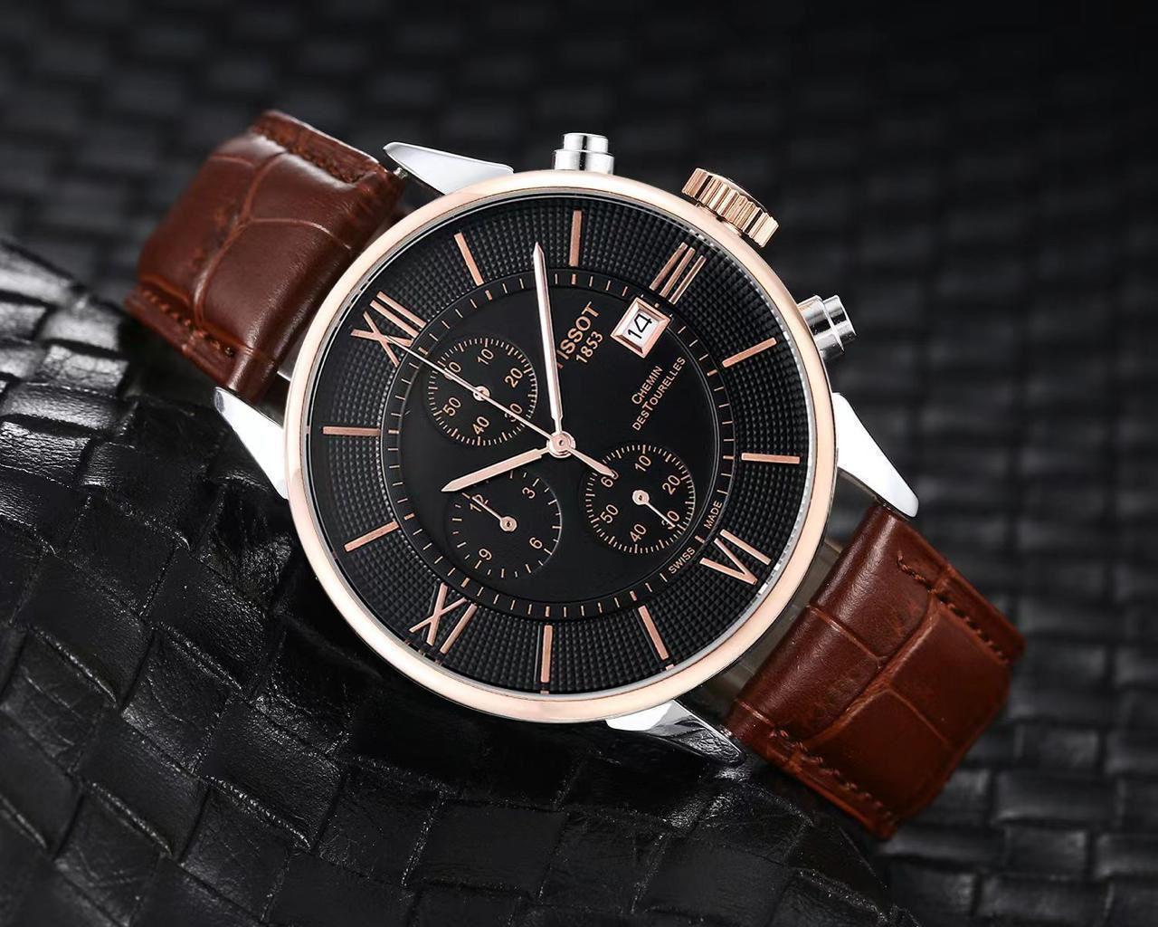 TISSO BROWN LEATHER BELT ROMAN two tone Black  DIAL CHRONOGRAPH WATCH