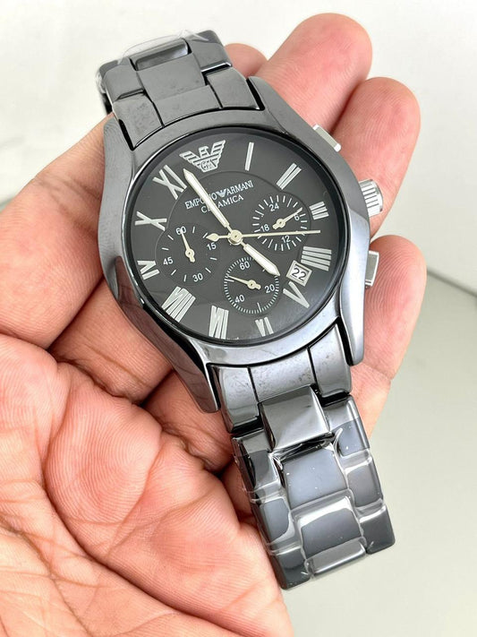 ARMAN CERAMIC WATCH FULL BLACK ( Silver Inner )