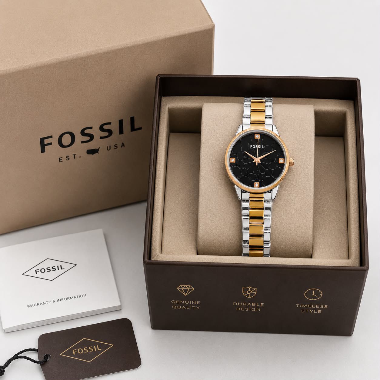 Fos Girls New Model two tone belt green dial watch