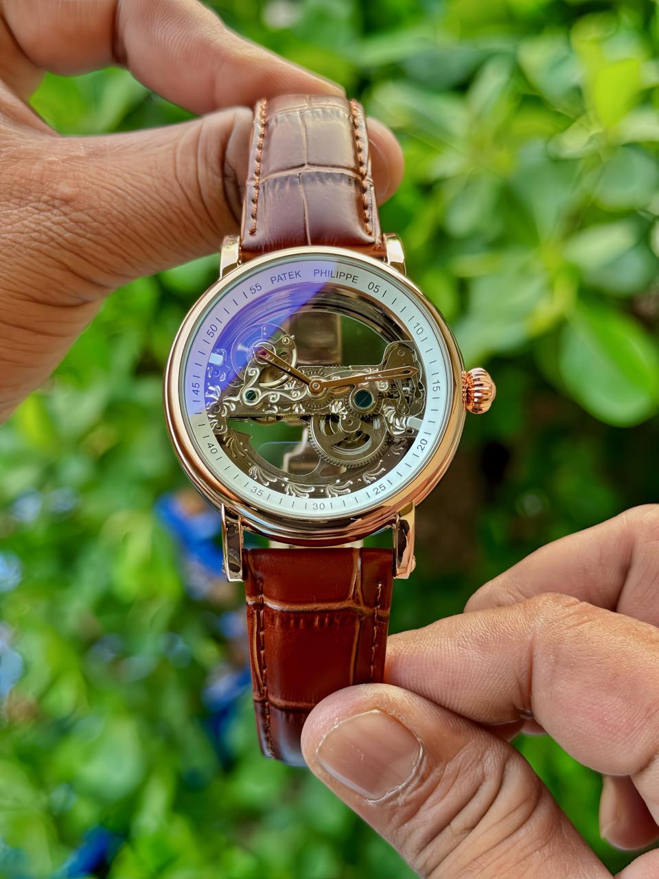 PP AUTOMATIC Open Transparent LEATHER BELT WATCH