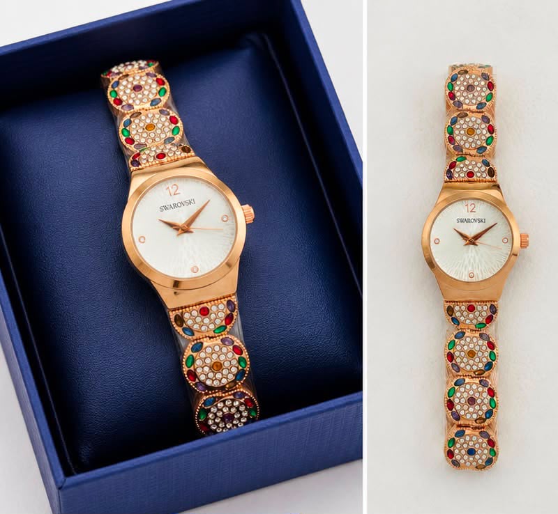 Svaroski Diamond Rose Gold  White dial Womens Watch