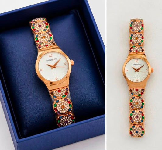 Svaroski Diamond Rose Gold  White dial Womens Watch