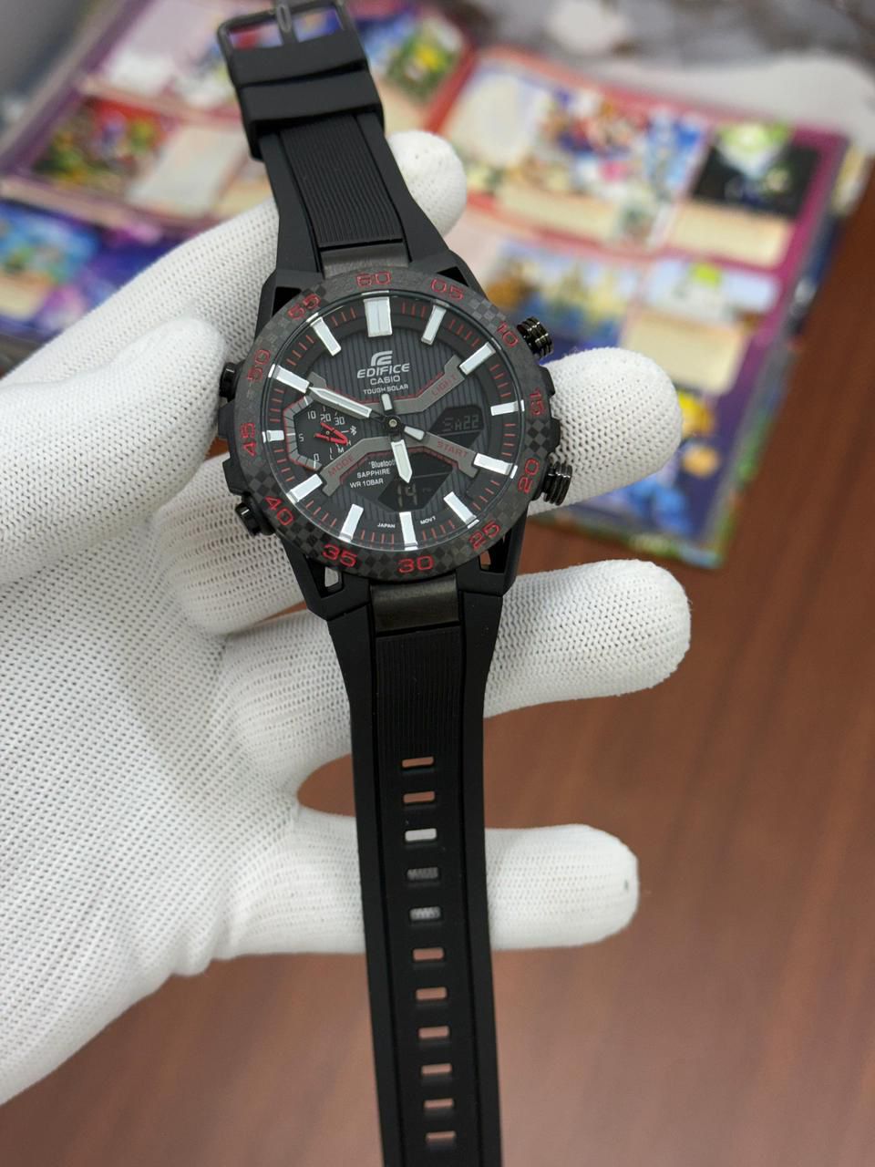 EDIFCE 1st JAPNESE QUALITY BLACK RED SHADE SILCION BELT WATCH