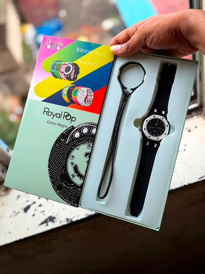 ROYAL POP WATCH SILVER BLACK COLOUR FIBER BODY