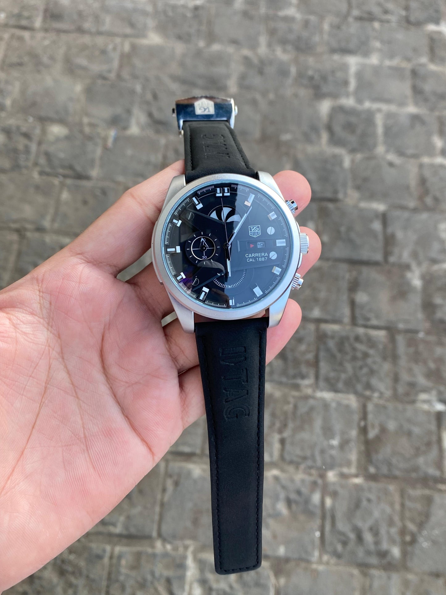 CR7 Leather Belt ( CHAKRI ) SILVER BLACK Chronographic Watch