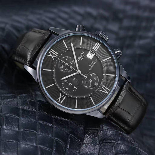 TISSO Black LEATHER BELT ROMAN  Black DIAL CHRONOGRAPH WATCH