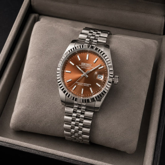 SEKO SUNBURST MODEL JUBLIEEE BELT SILVER BROWN DIAL