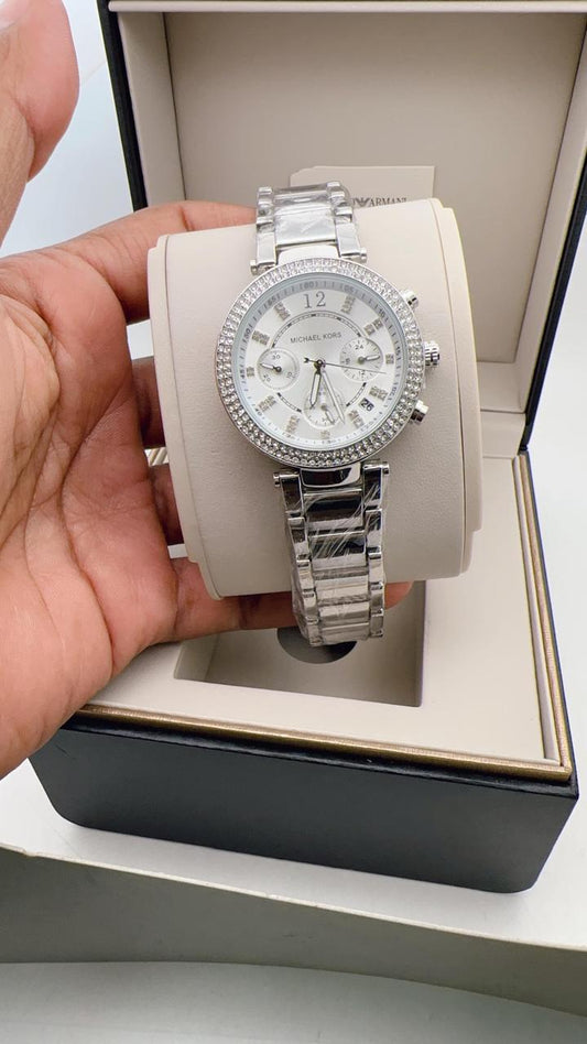 MK GIRLS REGULAR SILVER WHITE DIAL  WOMENS WATCH