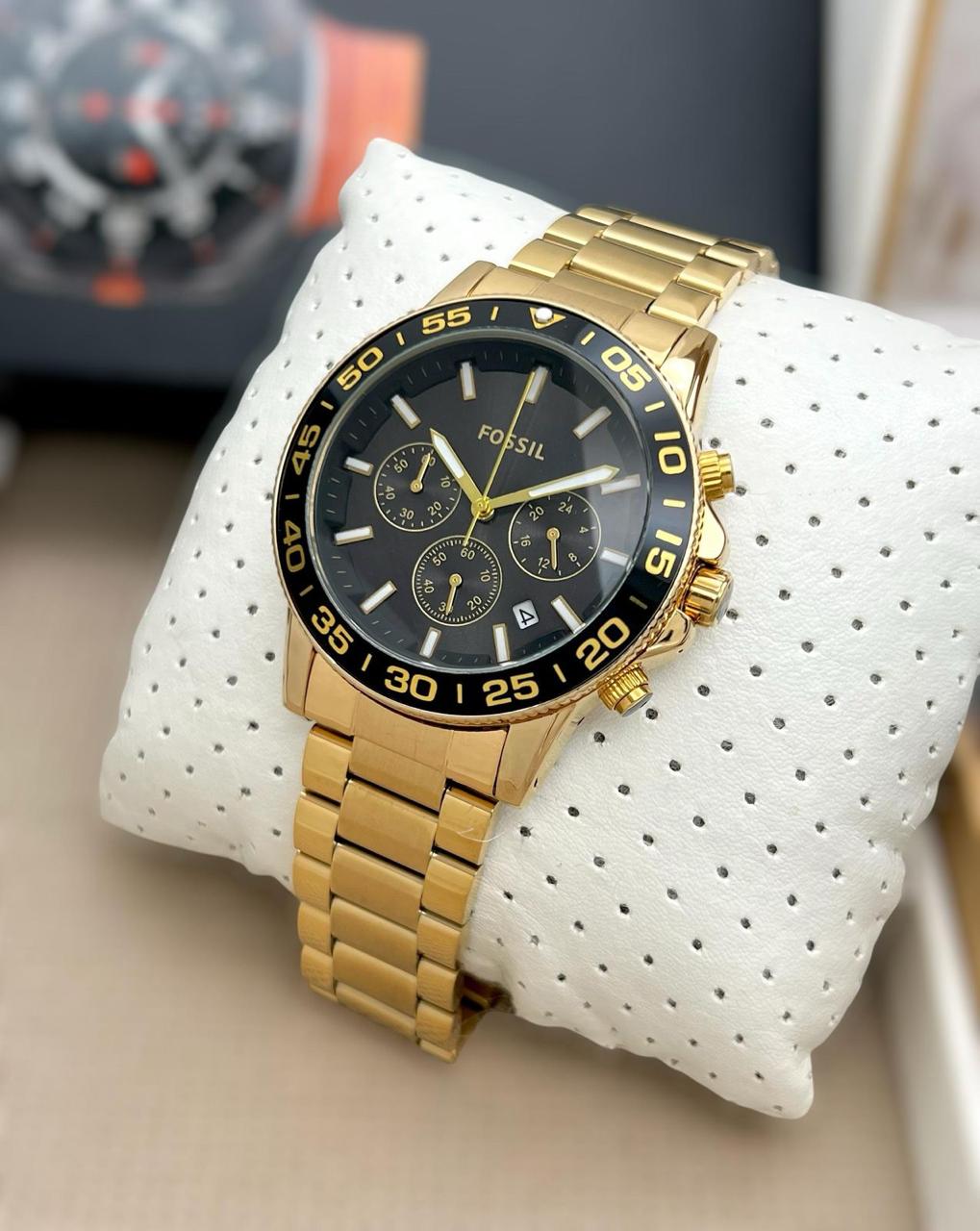 Fos Banon Gold Black Chain Watch ( Battery Operated )