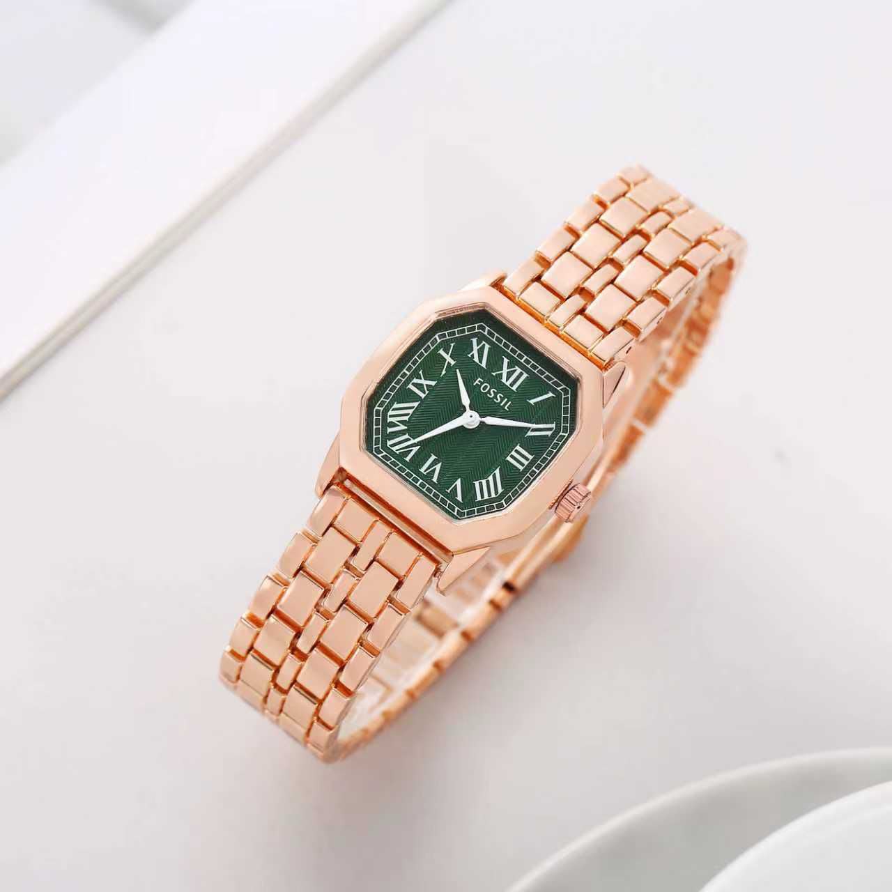 Fos Girls Rose Green Colour New  Roman Design Trending Girls Watch