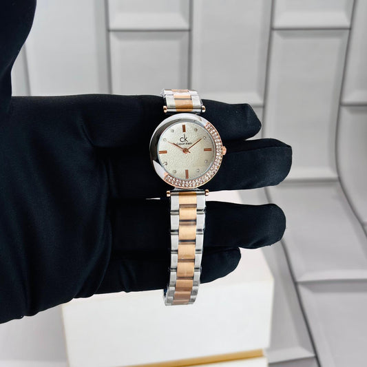 C-K GIRLS WATCH TWO TONE WHITE DIAL DIAMOND