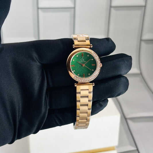 C-K GIRLS WATCH  Rose Gold Green DIAL DIAMOND