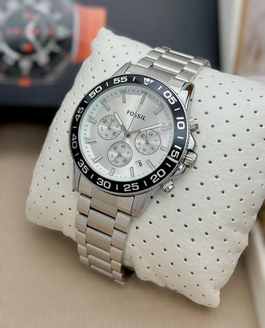 Fos Banon Silver White Chain Watch ( Battery Operated )