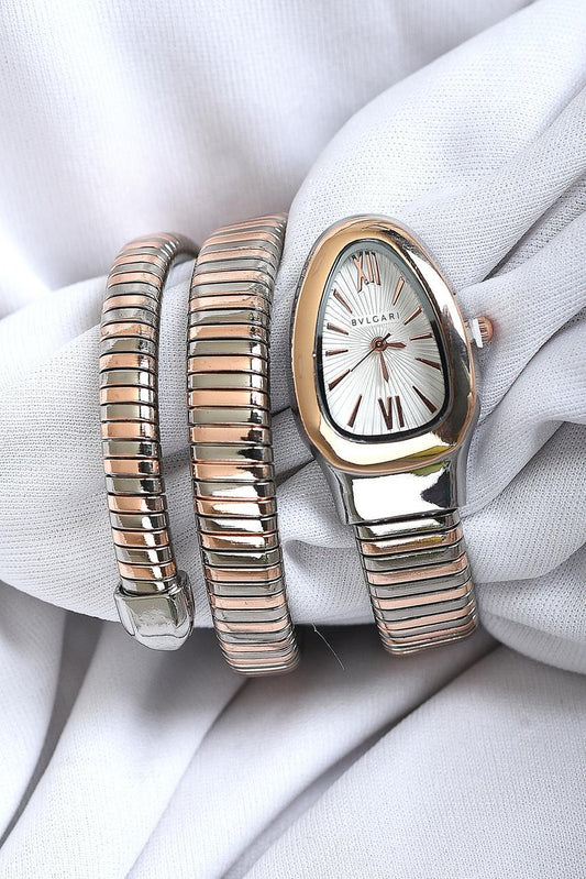 Bulgari Snake Regular Two Tone Rose White Dial Womens Watch