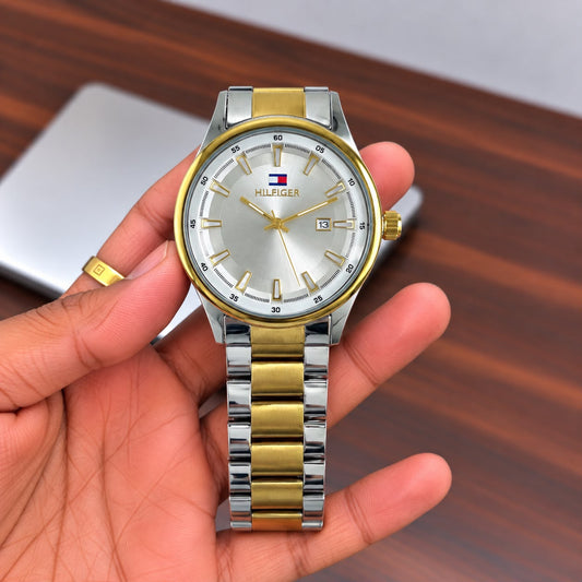Tom-y Classic Chain Watch Two Tone Gold White Dial