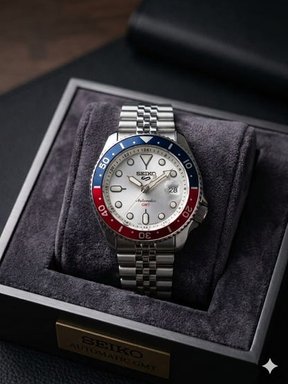 Seko Gmt Pepsi  Red bezel Watch 
( Battery Operated Looks Like Automatic )