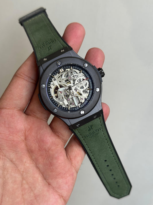 HUBLO FULLY AUTOMATIC BLACK DIAL GREEN   BELT WATCH