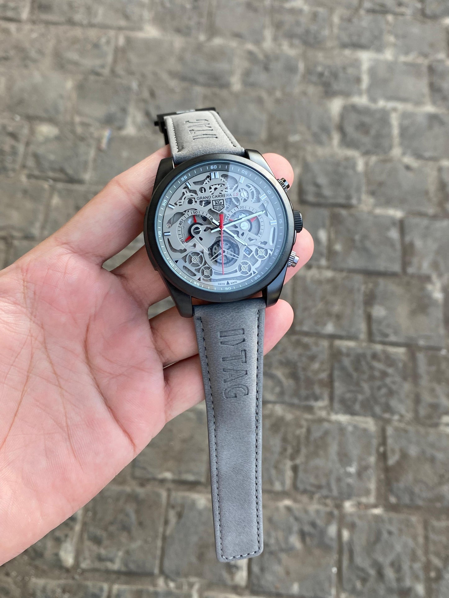 CR7 Leather Belt Black Dial Grey Belt Chronographic Watch
